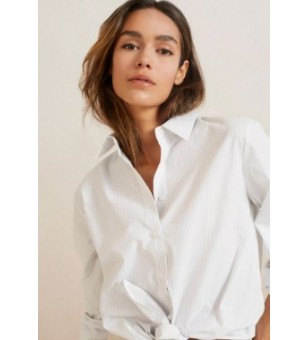 striped poplin knotted blouse