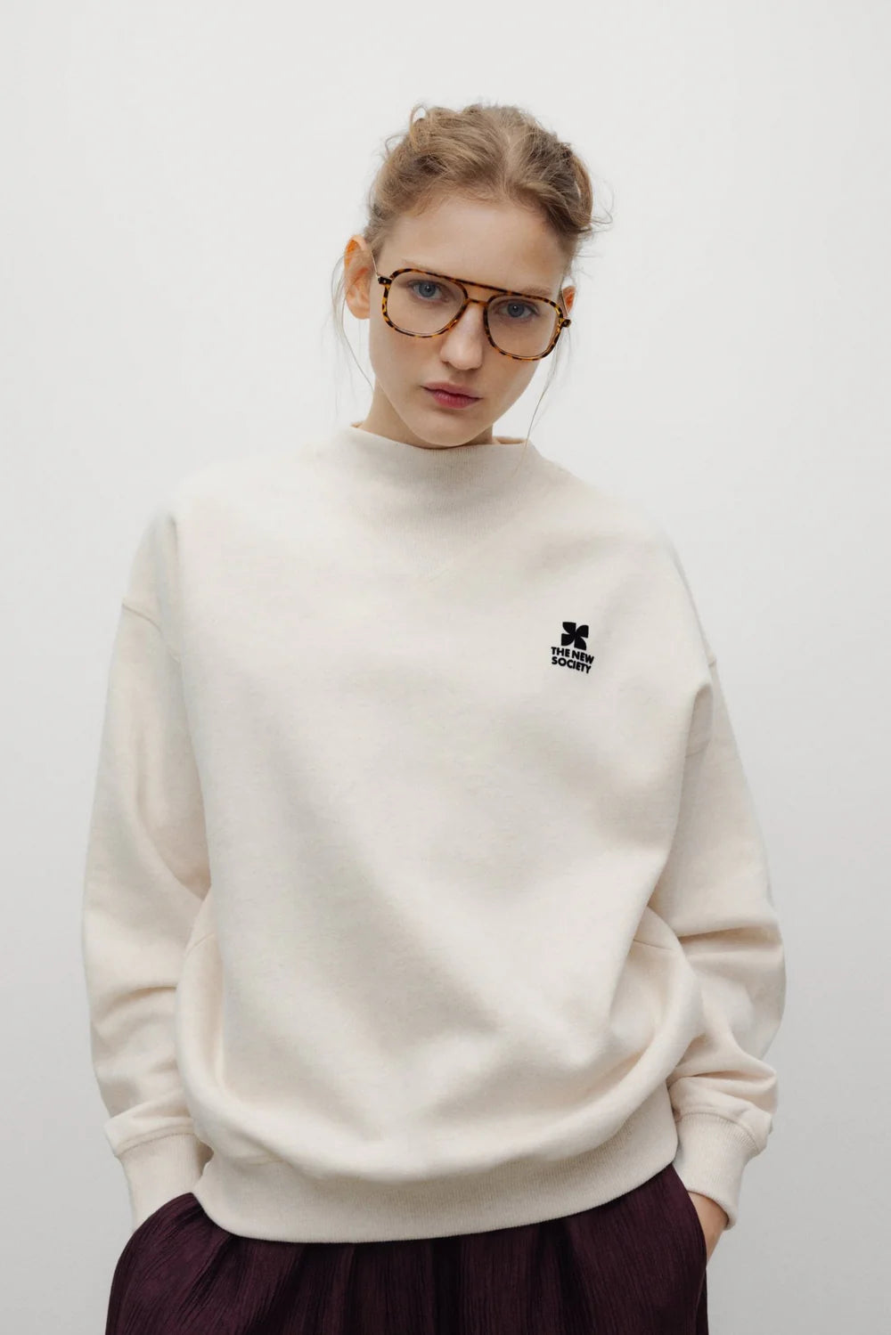 TNS Logo Rib Collar Woman Sweatshirt Whisper White Melange
