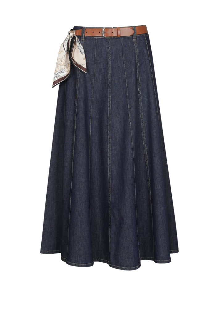 Speelse midi-denimrok met riemdetail