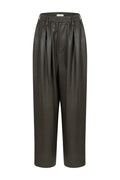 Kick Pleated Pants Khaki Faux Leather