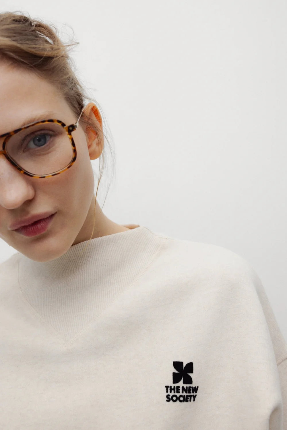 TNS Logo Rib Collar Woman Sweatshirt Whisper White Melange
