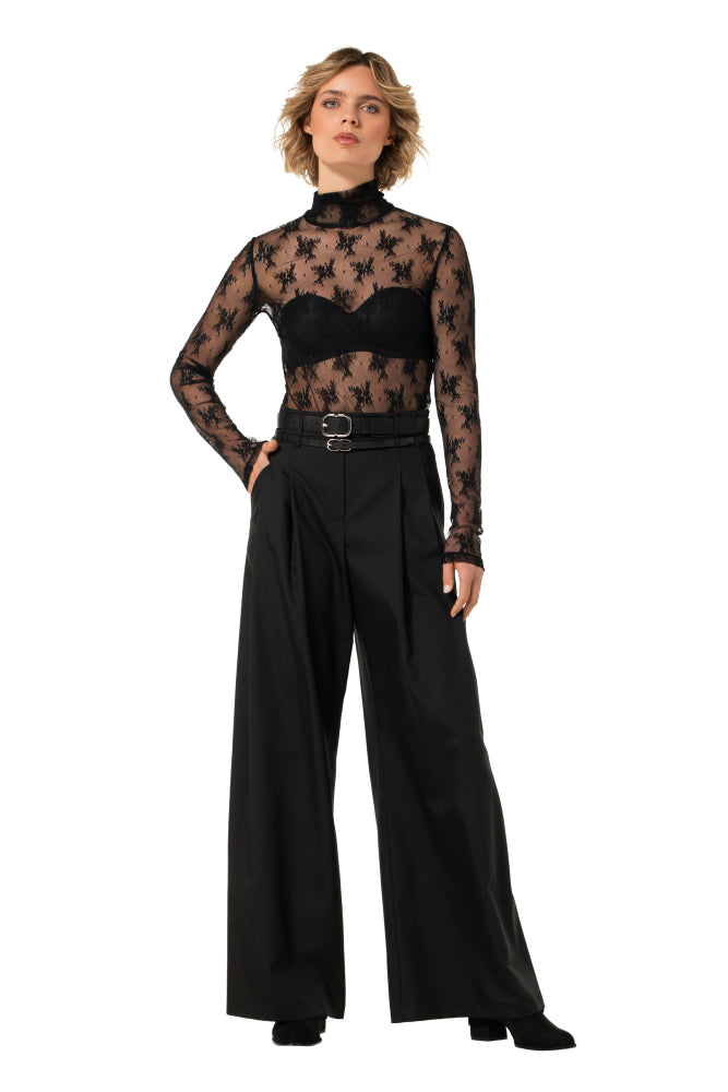 Elegante broek met dubbele riem, mid waist