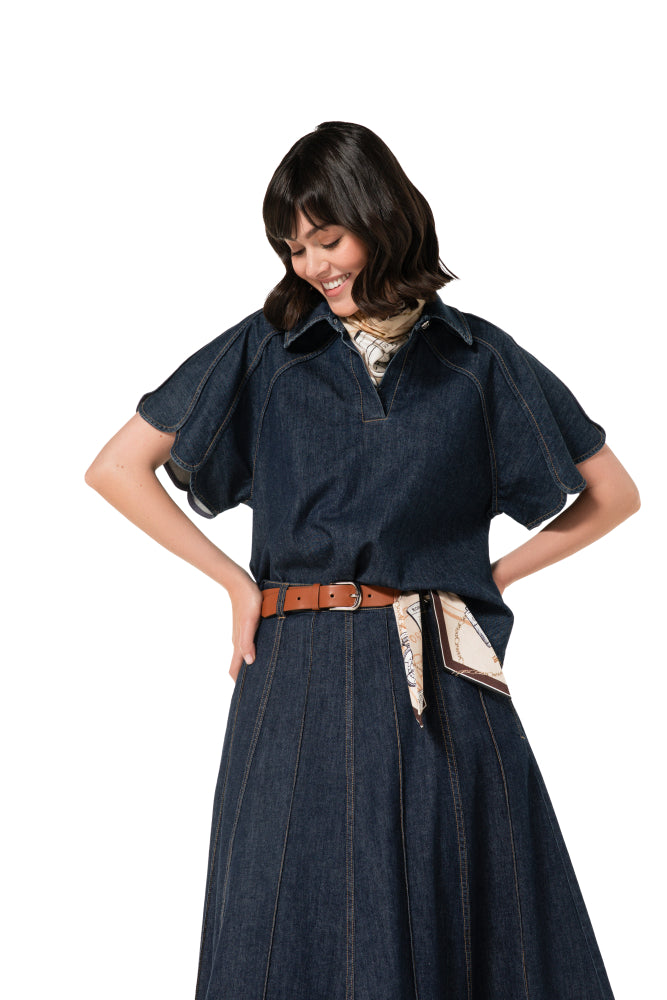 Denimtop met sjaal