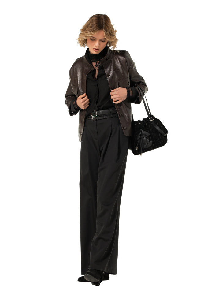Elegante broek met dubbele riem, mid waist