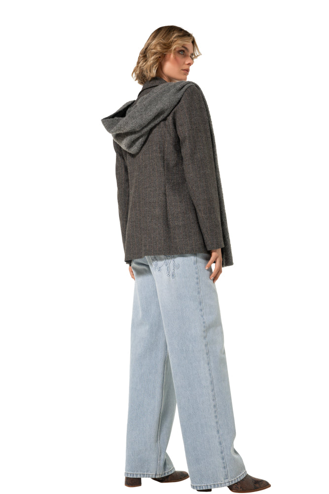 Soepele denimbroek met fantasie in reliëf, normal waist