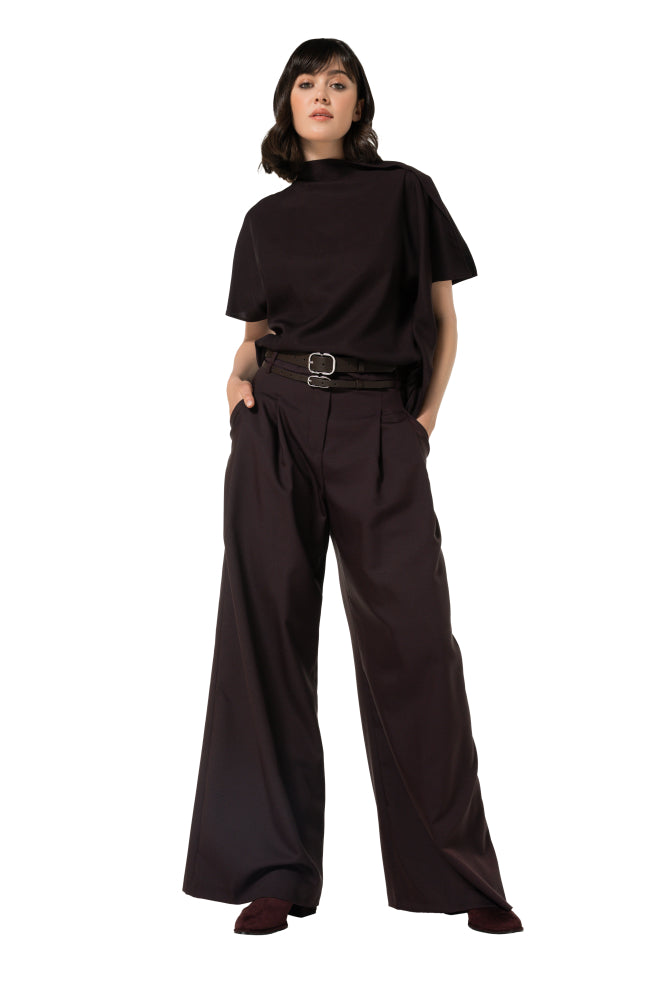 Elegante broek met dubbele riem, mid waist