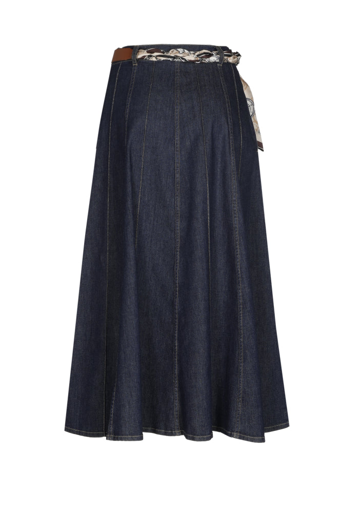 Speelse midi-denimrok met riemdetail