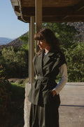 Olijf Sleeveless Blazer Dark Green