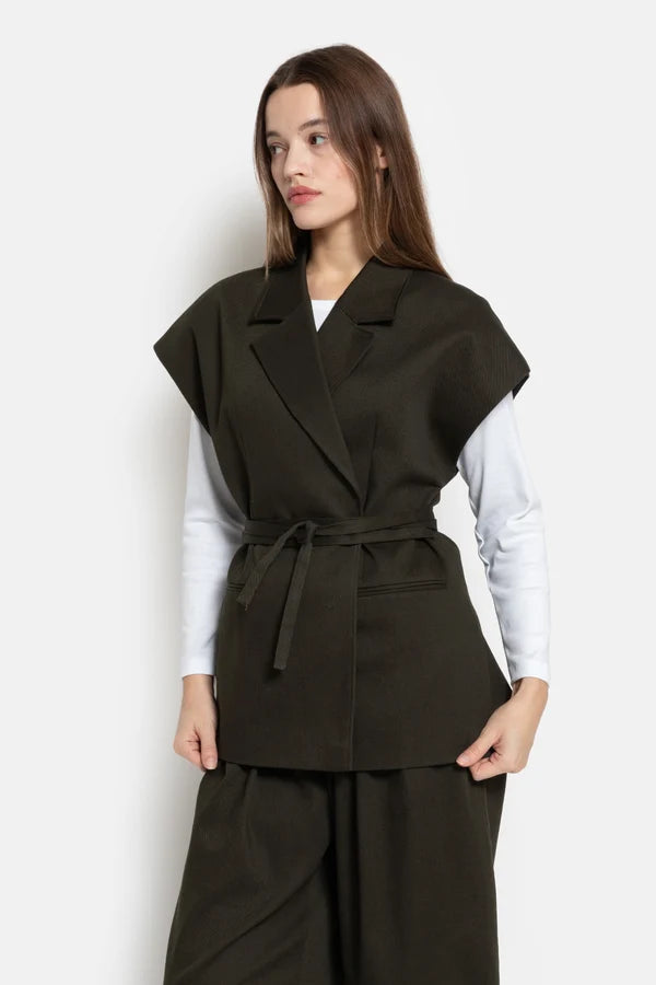 Olijf Sleeveless Blazer Dark Green