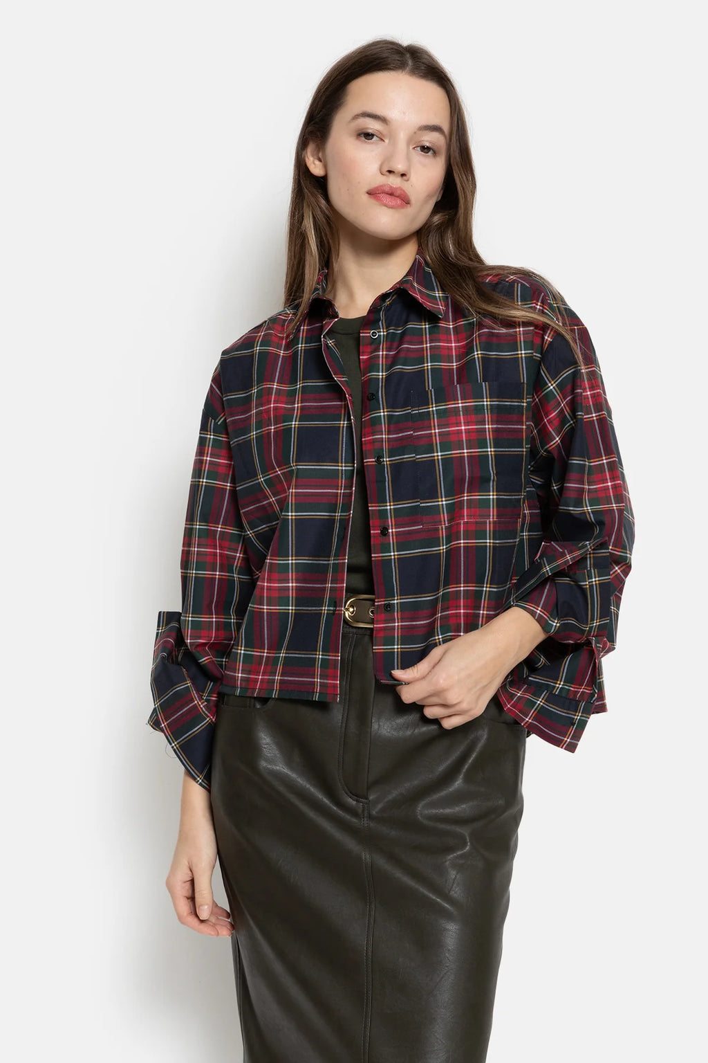 Ocean Cropped Shirt Red checked