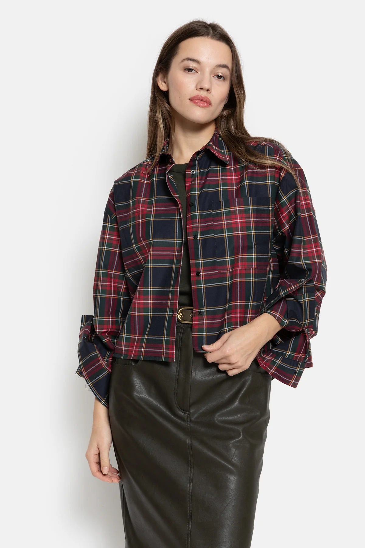 Ocean Cropped Shirt Red checked