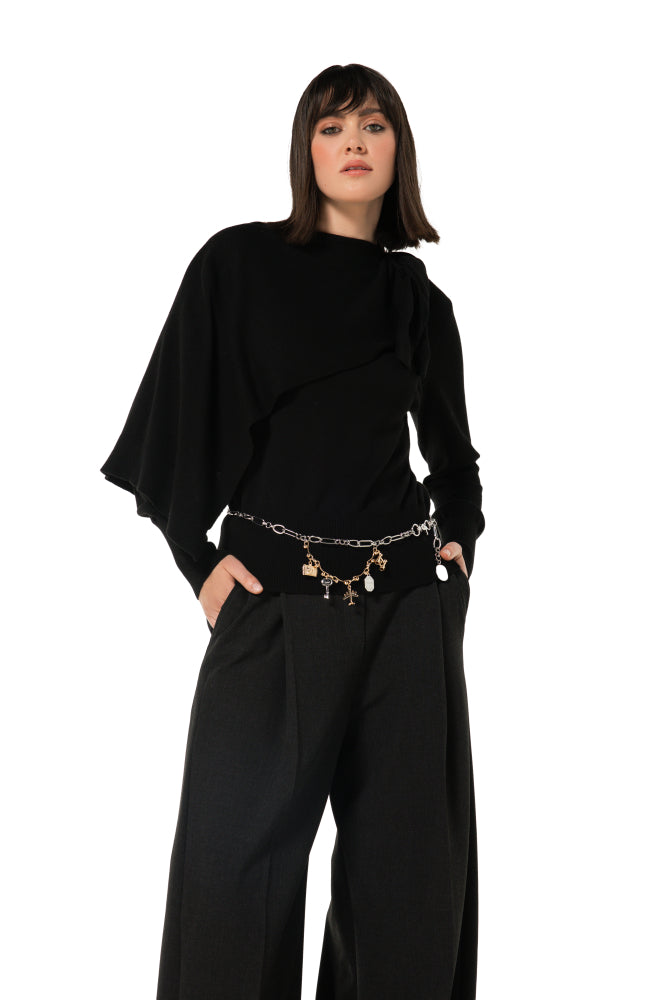 Elegante pull met strik- en schouderdetail