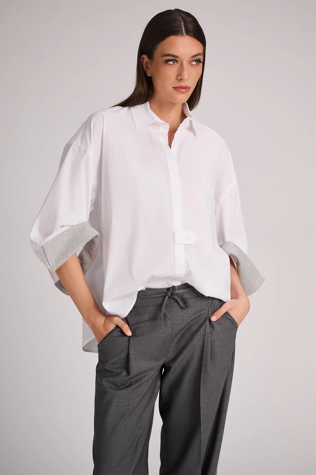 Quebec Blouse White + Grey Melange