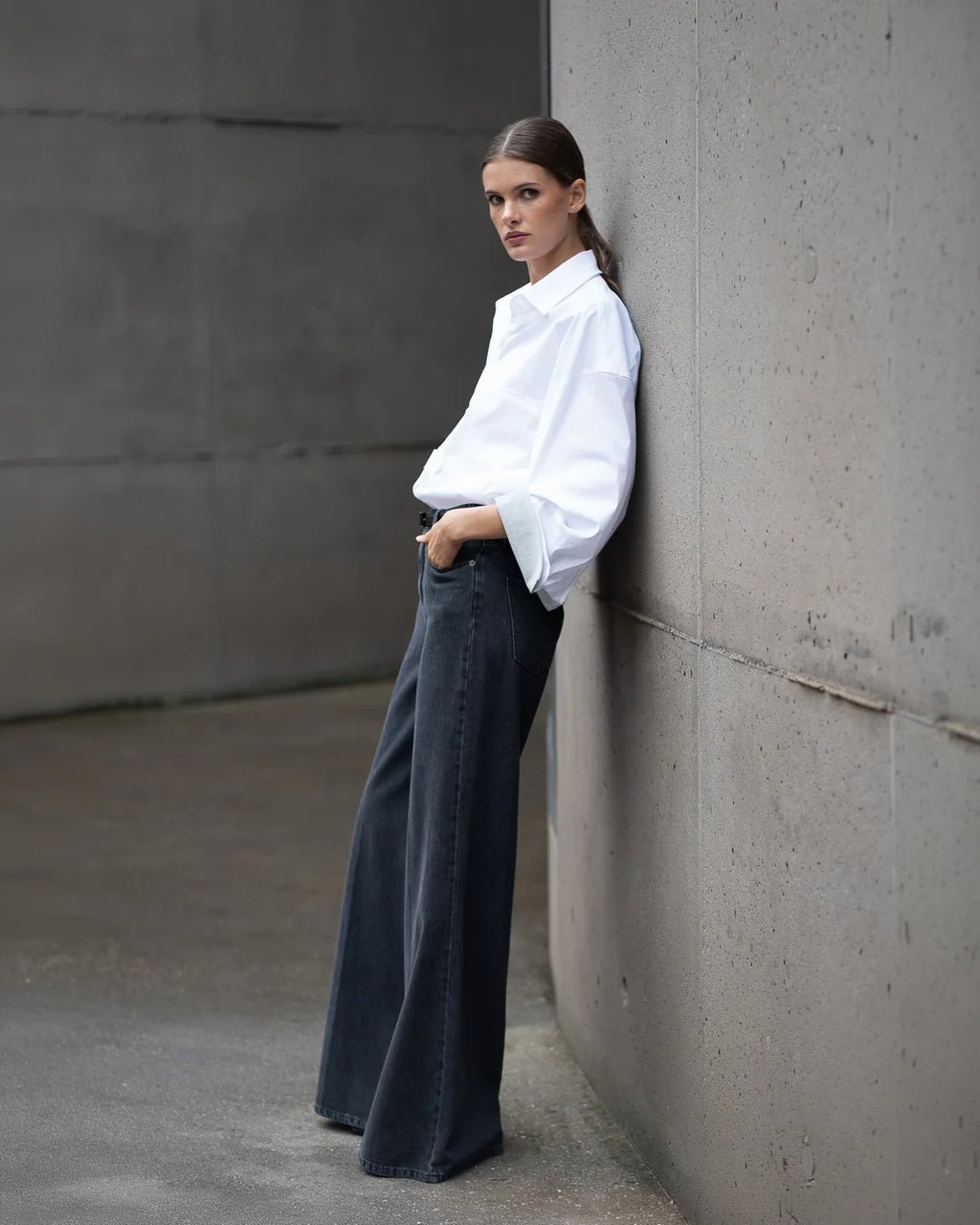 Quebec Blouse White + Grey Melange