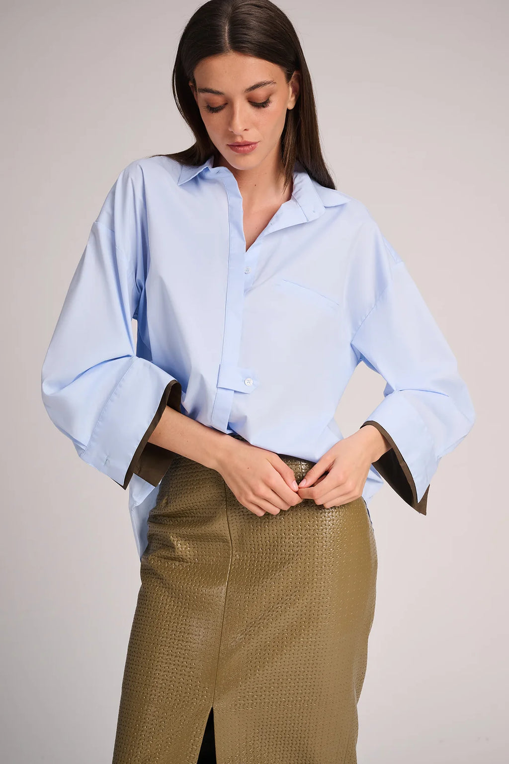 Quebec Blouse Sky Blue + Olive