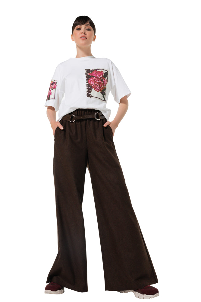 Palazzo broek in flanel, elastic waist