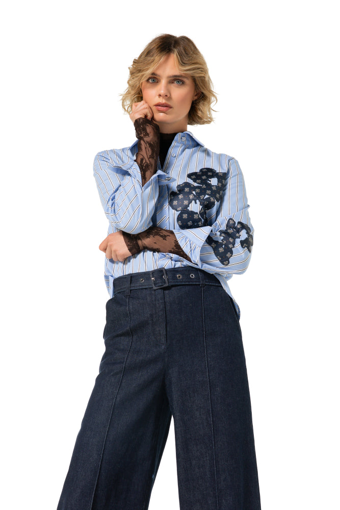 Blouse in katoen met patchworkdetail