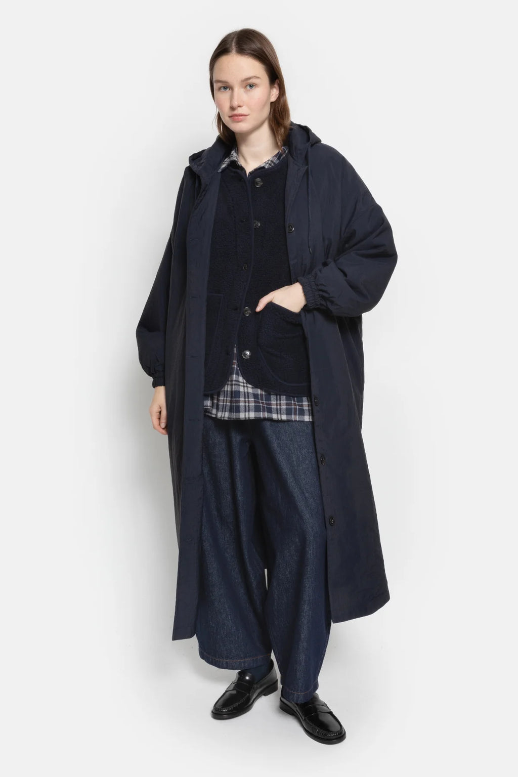 Morgan Long Coat with Hoodie Navy