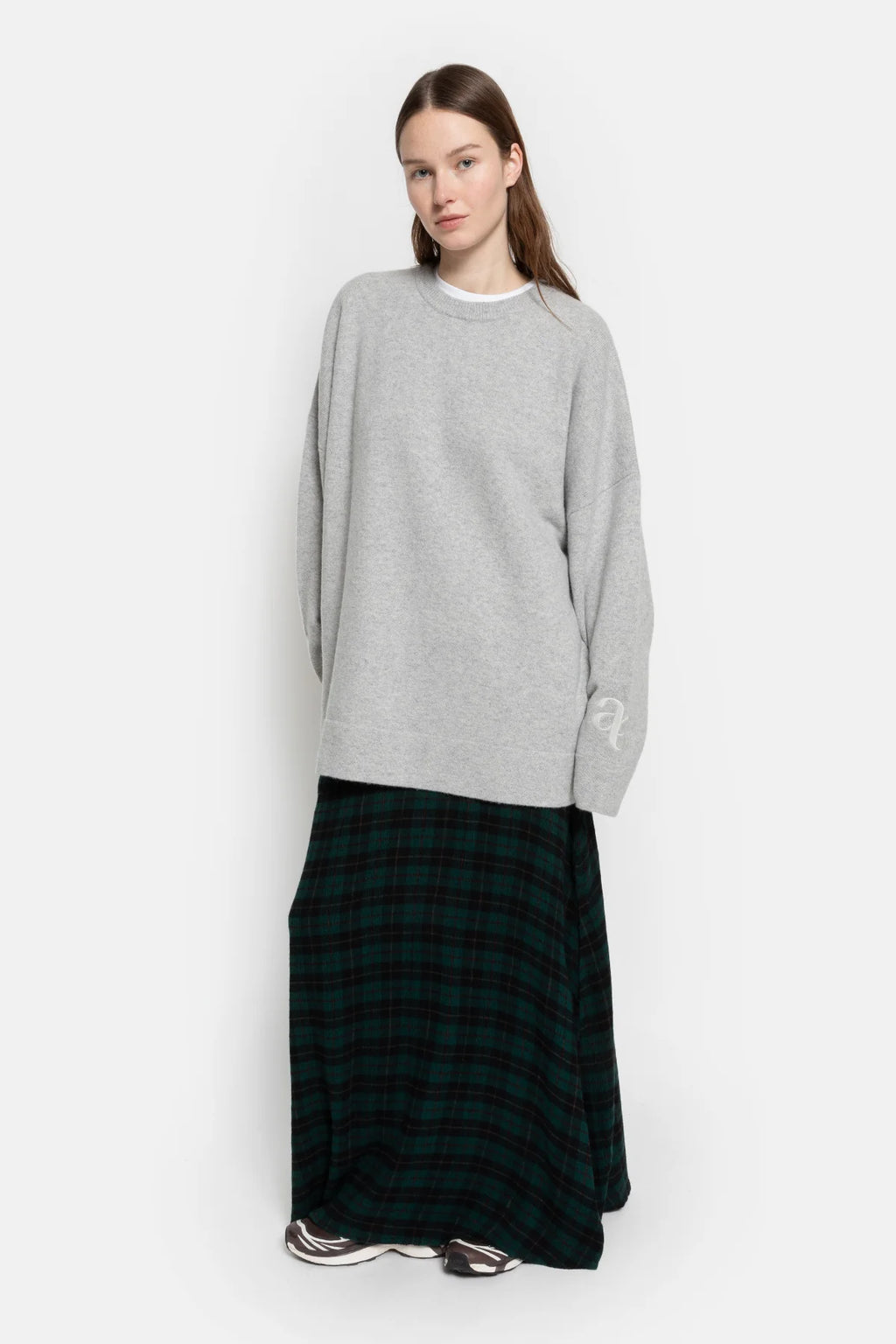 Olive Long Skirt Green Checked