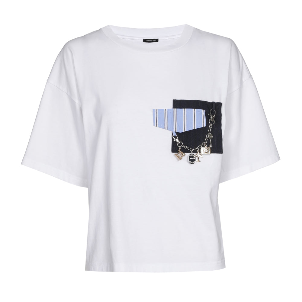 T-shirt in katoen met opgestikte fantasiezakken